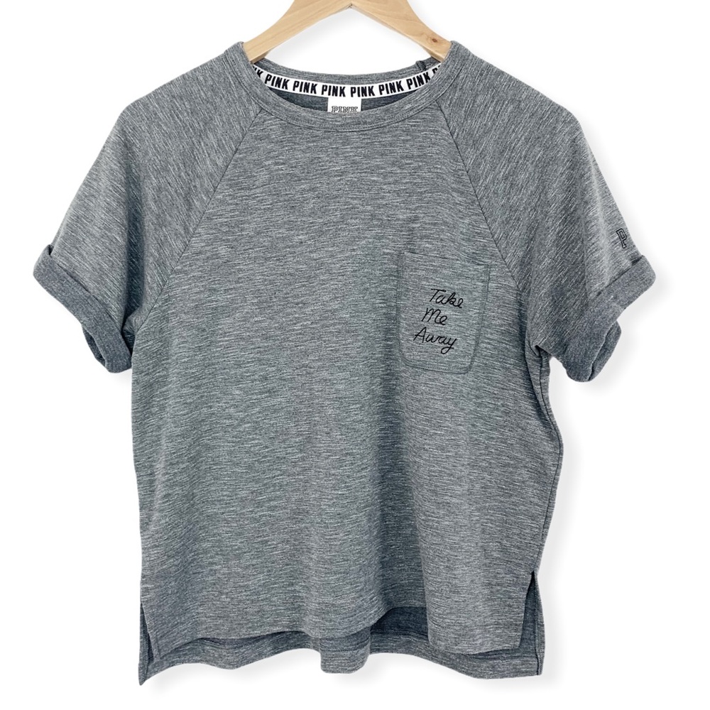 PINK Victorias Secret Grey Take Me Away Pocket Tee